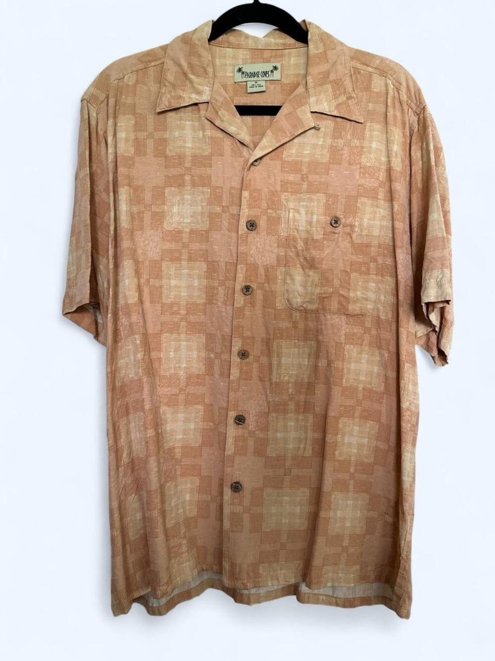 Paradise Coves 100% silk short sleeve button down shirt M